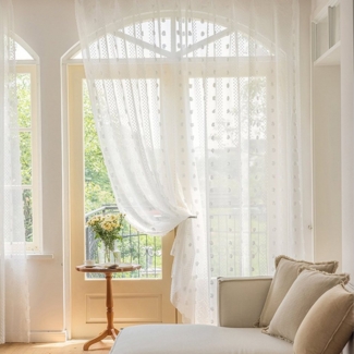 BTTO V&G Gardine Vorhänge mit Pompom-Quasten, (2 St), halbtransparent, Fenster Vorhang