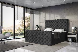 MEBLINI Boxspringbett DUKE 140x200 cm mit Bettkasten - H3/Schwarz Samt Polsterbett - Doppelbett mit Topper & Taschenfederkern-Matratze