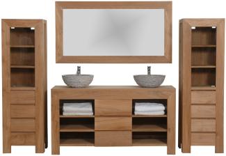 Badmöbel Set Pajala Teak Massivholz - Breite vom Unterschrank: 150 cm - Breite vom Spiegel: 180 cm - Anzahl Hochschränke: ohne Hochschrank