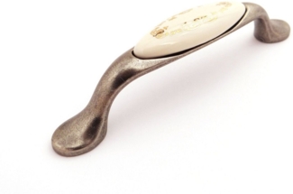 SO-TECH® Möbelgriff Porzellangriff VENUS Silber Antik / Cremefarbig BA 96 mm, Griff Schrankgriff Schubladengriff - incl. Schrauben