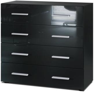 Vladon Sideboard Pavos, Kommode mit 4 Schubladen, Schwarz matt/Schwarz Hochglanz (76 x 72 x 35 cm)