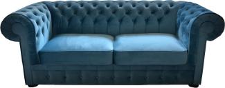 Casa Padrino Chesterfield 2er Sofa in Blau 160x90 x H. 78 cm