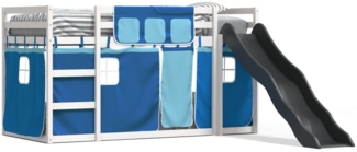 vidaXL Etagenbett mit Rutsche und Gardinen Blau 90x190 cm 3284129