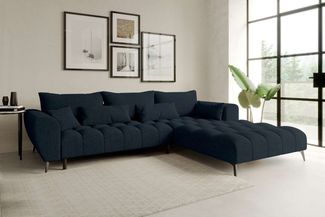 99rooms Ferrano Ecksofa Chenille EDEN Dunkelblau Rechts ohne Sitztiefenverstellung