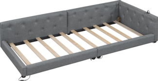 Schlafsofa mit LED-Beleuchtung, Lattenrost und Mehrfachsteckdose, 90x200 cm, Einzelbett, Polsterbett, Leinen