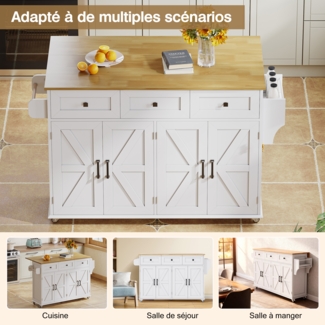 Kommode 140x43(70)x90,5 cm mit klappbarer Arbeitsplatte, 4 Türen & 3 Schubladen, Weiß und Natur