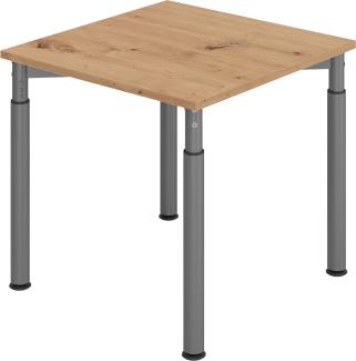 bümö® Schreibtisch Y-Serie höhenverstellbar, Tischplatte 80 x 80 cm in Asteiche, Gestell in graphit