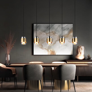 Hängelampe, Metall, Glas rauchfarben, 5 Flammig, L 105 cm