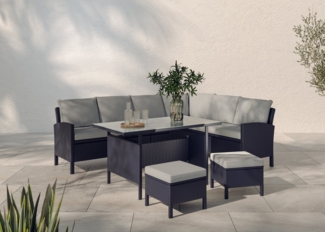 KONIFERA Gartenlounge-Set »Manhattan«, (Set, 18-tlg, Ecklounge, Tisch 66x120x74 cm, 2 Hocker, inkl. Auflagen), Stahl/Polyrattan