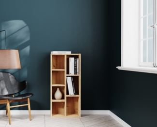 Furni24 Bücherregal mit 7 Fächern, Holzregal, Würfelregal, Aufbewahrungsregal, Saphir Eiche, 49,5 x 24 x 106h