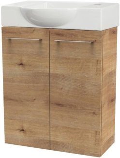 Fackelmann SBC MILANO Gäste WC Set 2-teilig 55 cm, Braun hell, 2 Türen, Keramik Hahnloch rechts