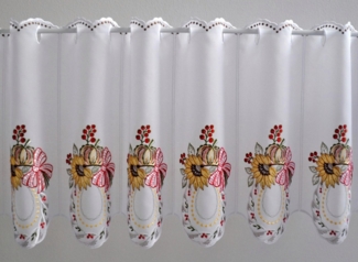 Stickereien Plauen Scheibengardine Kürbis, Stangendurchzug (1 St), transparent, Voile, mit echter Plauener Spitze Stickerei