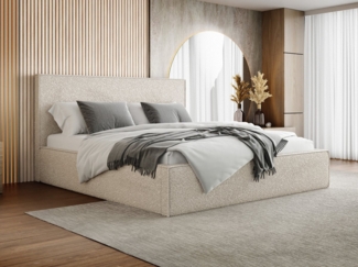 WFL GROUP Polsterbett Terra Slim (erhältlich in 5 Größen 120x200, 140x200, 160x200, 180x200, 200x200 cm), Doppelbett mit Stauraum, hohem Kopfteil, Boucle Stoff, Made in EU