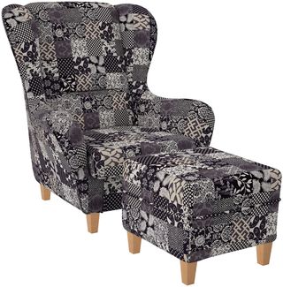 Supellex Ohrensessel mit Hocker | Design Flora Schwarz Beige