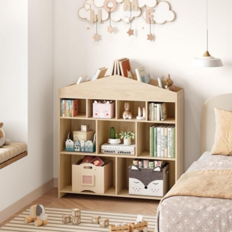 GarveeMore Kinderregal Kinder Bücherregal mit 9 Ablagefächern Puppenhaus Bücherregal