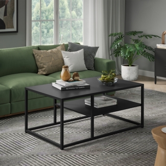 skølm 'Skadi' Couchtisch, Metall, schwarz, 45x60x100 cm, Wohnzimmertisch mit zwei Ablagen