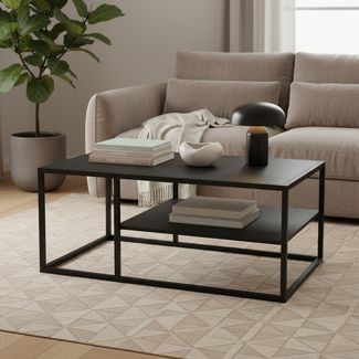 skølm 'Skadi' Couchtisch, Metall, schwarz, 45x60x100 cm, Wohnzimmertisch mit zwei Ablagen