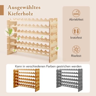 Stapelbares modulares Weinregal für 60 Flaschen 6-stöckiges Flaschenregal für Weinsammlungen Natur