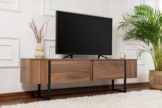 Hanah Home Stylish TV Stand, Walnut & Black, 180 x 50 x 29.5 cm | 100% Melamine Coated Particle Board, 18 mm Thick | Modern Design for Living Room & Entertainment Spaces