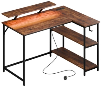 Mondeer Eckschreibtisch L-Shape (120*90cm), RGB-Lichtstreifen Steckdose USB-Stromversorgung Monitorständer