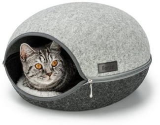 lionto Tierhöhle lionto Katzenhöhle aus Filz Katzenbett Kuschelhöhle mit Reißverschluss, aus Filz mit weichem Kissen, grau