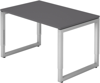 bümö höhenverstellbarer Schreibtisch R-Serie 120x80 cm in graphit, Gestell in Silber - PC Tisch klein für's Büro manuell höhenverstellbar, Computertisch verstellbar, RS-12-G-S