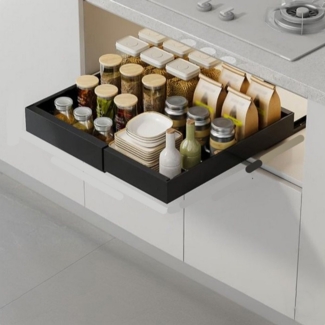 GarveeMore Küchenorganizer-Set 32-52CM Expandierbarer Ausziehbarer Schrank Organizer,FixiertmitKleber, Heavy Duty Auszug,Schubladen Ausziehbare Regale für Küche Speisekammer