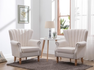 Vente-unique - Sessel - Stoff mit Nieten - Cremefarben - BATOUMI