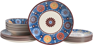 CreaTable, 24011, Serie Sumaya Blue, 18-teiliges Geschirrset, Teller Set aus Steingut, spülmaschinen- und mikrowellengeeignet, Qualitätsproduktionnew