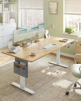 SONGMICS Höhenverstellbarer Schreibtisch, 180 x 80 cm, Memory-Funktion mit 4 Höhen, USB-C-Anschluss, Organizer, für Büro, goldeichenfarben