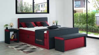 Meisterbetten Boxspringbett Amos 120x220 in W-Red in W-Black, Matratzenbezug Nano, Ergoflex-Topper, mit Fussteil