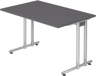 bümö Schreibtisch klein N-Serie 120x80 cm, Tischplatte aus Holz in graphit, Gestell aus Metall in Silber - PC Tisch, kleiner Computertisch für's Büro, Office Bürotisch, NS-12-G-S