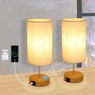 Nettlife Tischleuchte Stoffschirm Touch Dimmbar Wohnzimmer E27 Nachttischlampe Modern, mit USB Ladefunktion, LED fest integriert, Warmweiß, Schlafzimmer Wohnzimmer Nachttisch Geschenk