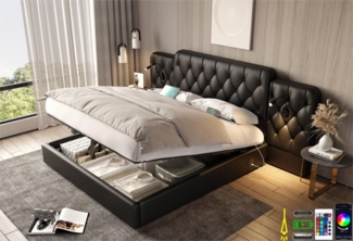 LVHOM Boxbett 160x200cm/180x200cm Bettgestell, Samt/PU, diamantgeprägtem Knopf-Design (flexiblen Nachttischlampe, USB-Ladeanschlüssen, Bettkasten/hydraulischem Stauraum-System, stabiler Metallrahmenkonstruktion, für maximalen Komfort, Stil und praktisc...