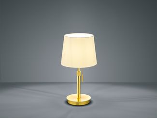 LED Tischleuchte Messing mit Stoffschirm Weiß, Höhe 45-56cm verstellbar