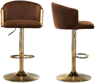 SeedWave Barhocker 2er-Set Barhocker aus Samt mit goldener Basis, Armlehnen, rutschfesr, 360° drehbar, ergonomische Rückenlehne, höhenverstellbar 85,5–107 cm