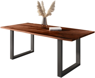 Baumkantentisch Akazie mit schwarzen Resin-Adern nussbaumfarben 220 x 100 cm U-Gestell schwarz POLLY 92346112