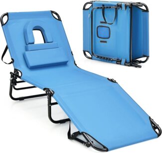 KOMFOTTEU Gartenliege Sonnenliege Strandliege klappbar, mit Gesichtsöffnung & abnehmbaren Kissen, bis150kg