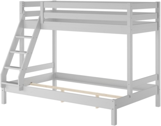 Modernes 3er-Bett 90x200 und 140x200 Erwachsenen-Stockbett Kiefer Massivholz hellgrau V-60.18G-09-14Rollrost und Matratze inkl.