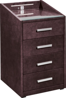 Stella Trading KALLISTO Nachttisch Boxspringbett, Aubergine - Funktionaler Nachtschrank mit USB-Anschluss und LED-Beleuchtung - 47 x 76 x 46 cm (B/H/T)