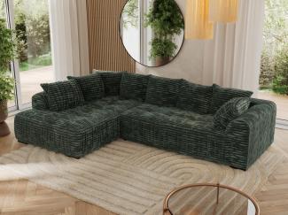 Ecksofa mit Schlaffunktion und Armlehnen, Komfortschaum, L-förmige Ecke - ORTA - links - Grün Cord