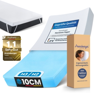 Arensberger Matratzen Topper LUXURY, 90x200cm, Gelschaum und Memory Gel Foam Matratzentopper, waschbar, geeignet für Federkern & Matratzen, Höhe 10cm