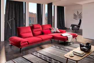 KAWOLA Sofa KIMI 3-Sitzer Ecksofa Stoff Recamiere rechts rot 90 x 170 x 300 cm