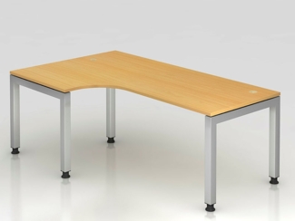 Winkeltisch JS82 U-Fuß / 5-Fuß eckig 200x120cm 90° Buche Gestellfarbe: Silber