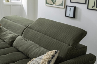 Iwaniccy Wohnlandschaft elektr. Sitzverstellung, 2 Kissen, Cord grün - 277x108x179cm (BxHxT)