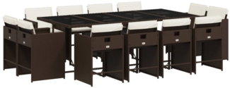 vidaXL 13-tlg. Garten-Essgruppe mit Kissen Braun Poly Rattan 3211221