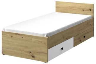 Bett "Nero" Einzelbett 90x200 cm artisan eiche weiß matt