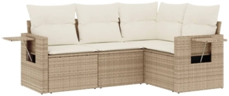 vidaXL 4-tlg. Garten-Sofagarnitur mit Kissen Beige Poly Rattan 3220107