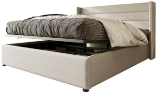 Yorbay Polsterbett Stauraumbett Polsterbett Hydraulisch Doppelbett 140x200 cm, Holzlattenrost, Bett mit Lattenrost aus Metallrahmen, Leinenbezug