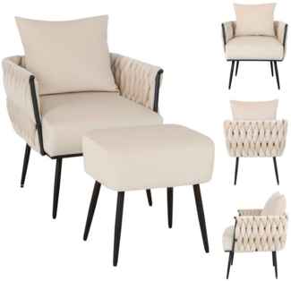COSTWAY Ohrensessel, mit Hocker, Lehnen, Kissen & Metallbeinen, gepolstert
